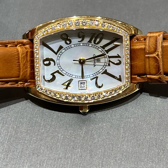 CYMA 18K Yellow Gold Diamond Mother of Pearl Dress Watch